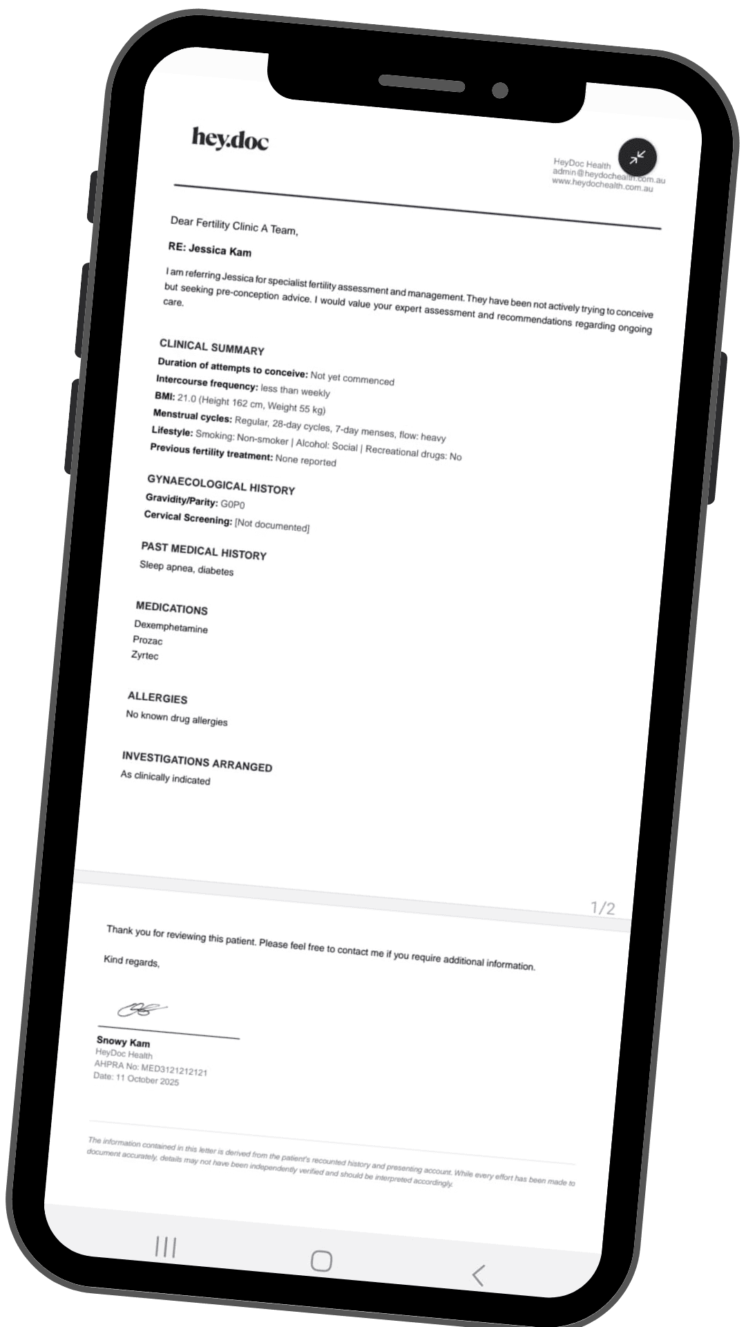 Receive fertility referral